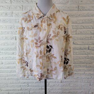 Croft Barrow Womens Top Extra Large Shacket Tan Floral Cotton Pockets FLO79XE